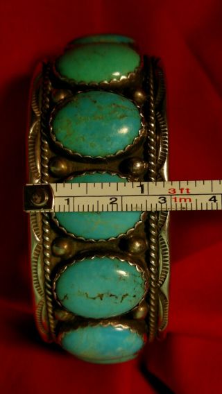 Vintage L.  Begay Navajo Sterling Silver - Rare Turquoise - Very Heavy Cuff Bracelet