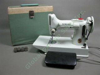 Rare 1960s Singer 221k White Featherweight Portable Sewing Machine Exc