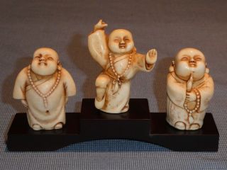 3 Rare Vintage Old Chinese Shaolin Kung Fu Buddhist Monks Figures Figurines