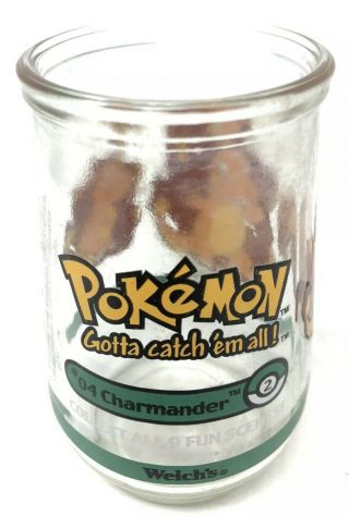 Welch ' s Jelly Jar Pokemon 04 Charmander Juice Glass Cup Nintendo 1999 RARE 2