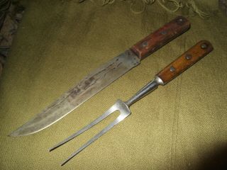Antique Custom File Made Butcher Knife & Carving Fork