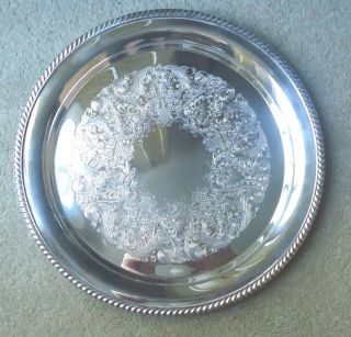 Vintage William Rogers Silver Plated Tray 4071 Gadroon Rope Edge 13”w Rim 1.  75”