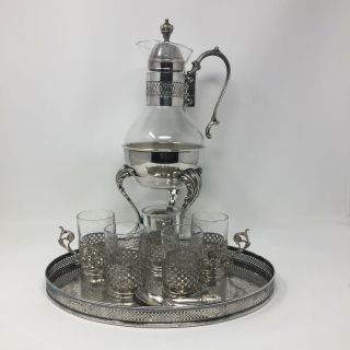 Vintage Silver Plated & Glass Coffee Carafe Pot With Warmer Stand.