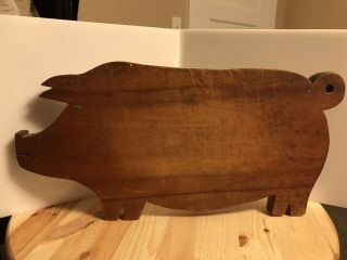 Vintage Handmade Wood Pig Cutting Board Unique Use Marks