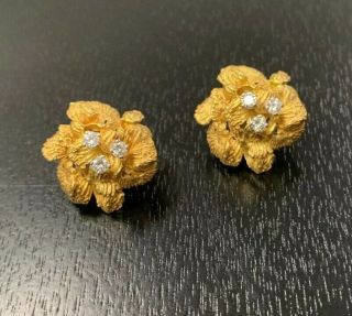 Grosse Germany Rare 18k Yellow Gold With Diamonds Pierced Earrings Weight 17.  7 G