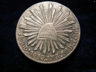 1849 Do Jmr Mexico Silver 8 Reales Durango Cap & Rays Rare