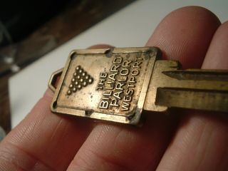 Vintage Antique Unusual Brass Key,  The Billiard Parlor Westport