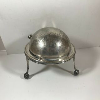 Vintage England Silver Plate Footed Butter Dish Swivel Dome Lid