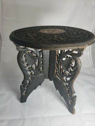 Handcarved Flower Floral Wooden Plant Stand Small Table Vintage Antique