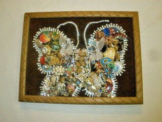 Vintage Costume Jewelry Collage Butterfly Wall Art Creation Framed