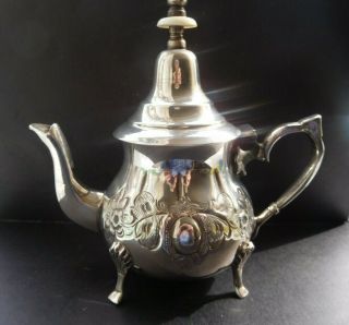 Antique Signed Moroccan Berrad Tea Pot In Silver Plate Cir:1890/1900?