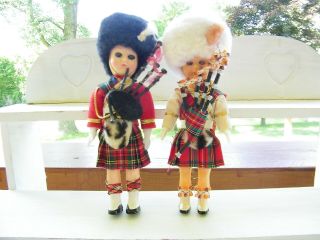 2 Vintage Hard Plastic 6 " Scottish Dolls Great