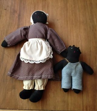 Vintage Mammy And Baby Black Americana Stuffed Dolls Handmade