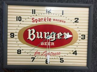 Rare Vintage Burger Beer Cincinnati Ohio Advertising Clock Sparkle Brewed