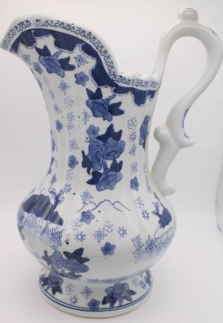 Antique/vintage Blue & White Floral Porcelain Water Pitcher 12 "