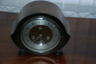 Vintage Smiths Enfield Wooden Cased Mantle Clock Spares Or Repairs