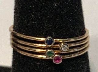 Rare Vintage Tiffany 14k Yellow Gold Diamond Ruby Sapphire Emerald Ring