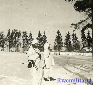 Rare Wehrmacht Troops In Snow Camo W/ Mp - 40 Sub Mg On Winter Patrol; Russia