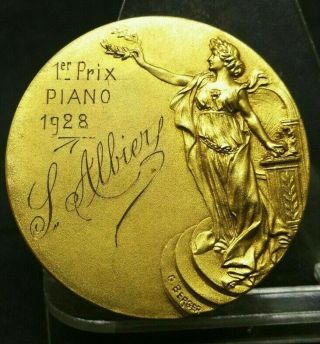 1928 Rare French Art Deco Bronze Medal By Berger Piano First Prize 40mm