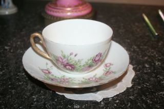 Antique Limoges France Porcelain Floral Cup & Saucer