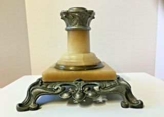 Antique Art Nouveau Oil Lamp Metal Base With Alabaster Colum