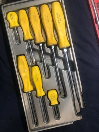 Rare Snap On Yellow Handle Screwdriver Set 8 Pc Sddx80y W/tray Phillps Flat