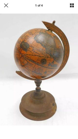 Vintage Wooden Made In Italy Nauticalia Atlas Spinning Globe On Stand 25cm - I11