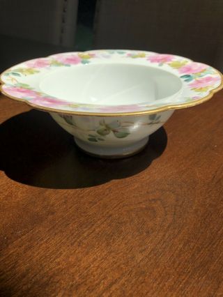 Antique Limoges France Porcelain Hand Painted Footed Bowl Roses And Gold 7.  5”