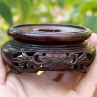 Old Chinese Carved Wood Stand With Floral Design For Vase Bowl Base Display