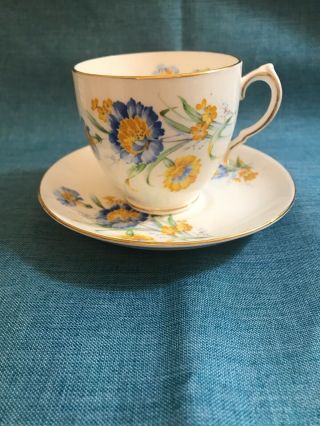 Floral Victoria C & E Bone China England Yellow/blue Tea Cup & Saucer