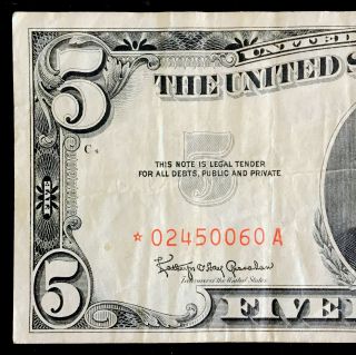 1963 Red Seal Star Note $5 Bill Ultra Rare Impossible Find Nr 13489