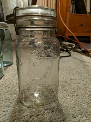Antique Queen Canning Jar Glass Wide Mouth Boston Smalley Kivlan Onthank