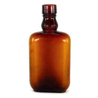Antique Brown Glass Liquor Whiskey Bottle Flask 6.  75 " X 3.  25 "