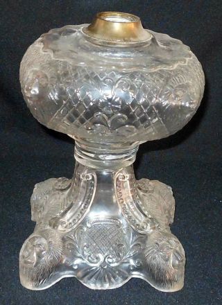 Antique Eapg Early American Pressed Glass Lion Baboon Pattern Kerosene Lamp Base