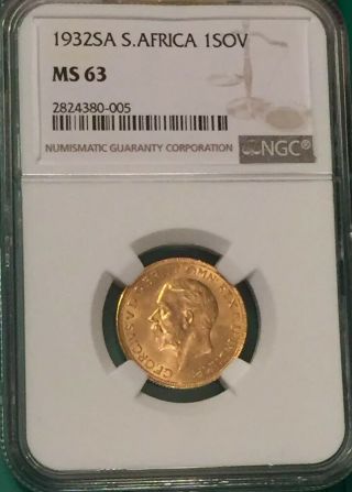 1932 Sa Ngc Ms 63 King George Gold Sovereign.  2354 Oz.  Gold.  Very Rare.
