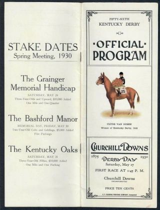 Gallant Fox In Rare 1930 Kentucky Derby Horse Racing Program Near
