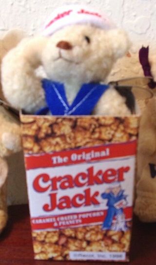 Vintage Cracker Jack Box With Teddy Bear Plush Toy 5 " Tall