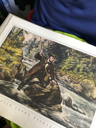 Vintage 1952 Currier And Ives Print From Lithograph Book Large Size Fly Fishing