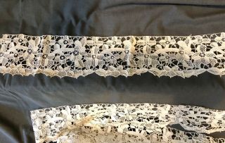 2 Yds X 4” Antique Hand Made Needle Lace Early 20th C,