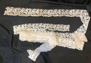 2 Yds x 4” Antique Hand Made Needle Lace Early 20th C, 2