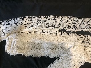 2 Yds x 4” Antique Hand Made Needle Lace Early 20th C, 3