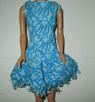 Vintage Mod Barbie Maddie Peggy Clone Size " Blue Polyester Fringed Btm Dress "