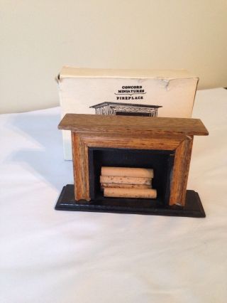 Vintage Concord Miniatures Wooden Fireplace W/ Logs