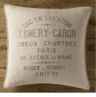 Restoration Hardware French Grain Sack Linen Pillow Cover Esmery Caron 22 " Rare