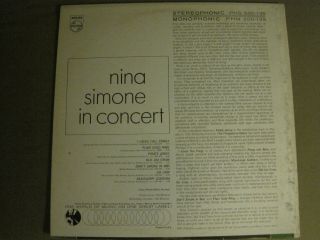 NINA SIMONE IN CONCERT LP ORIG ' 64 PHILIPS PHS 600 - 135 STEREO RARE SOUL JAZZ R&B 2