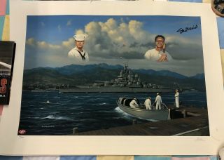 Stan Musial Signed Posted Of Rare Painting Of Navy / Great Piece 