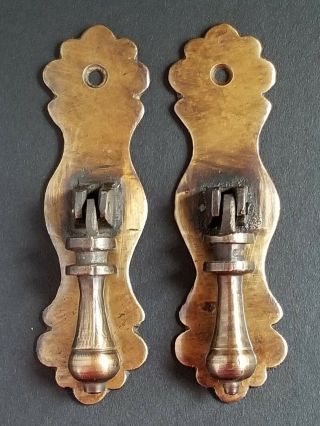 2 Ornate Teardrop Pendant Brass Handles Drawer Pulls Scalloped Back 3 3/4 " H41