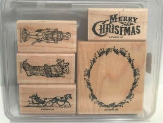 Stampin Up Nutcracker Sleigh Christmas Holiday Wood Rubber Stamps Set Rare