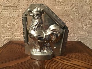 Rare Vintage Tall Standing Rooster Metal Chocolate Mold Usa Antique 1930s - 40s