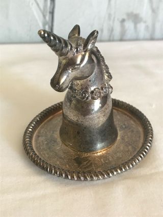 Vintage Silver Plated Unicorn Ring Watch Bracelet Jewelry Holder Rare Unique Htf